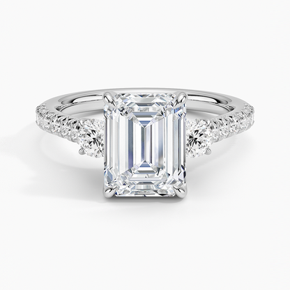 Amelie Three Stone Diamond Ring - Emerald Cut Center Stone