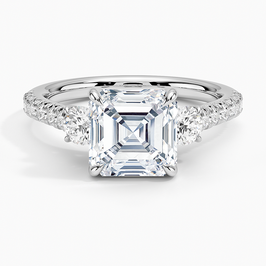 Amelie Three Stone Diamond Ring - Asscher Cut Center Stone