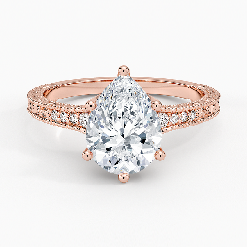 Hudson Engraved Diamond Ring - Pear Center Stone