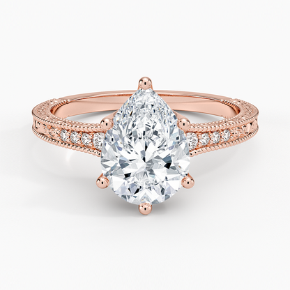 Hudson Engraved Diamond Ring - Pear Center Stone