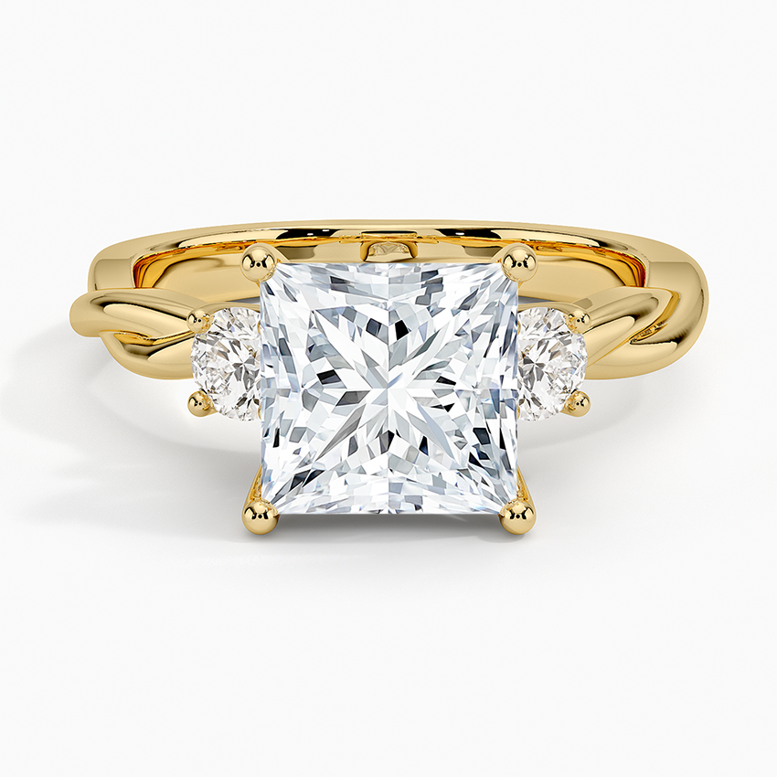 Twisted Vine Three Stone Diamond Ring - Princess Cut Center Stone