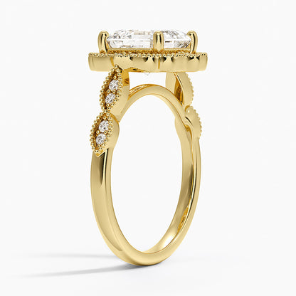 Cadenza Halo Diamond Ring - Asscher Cut Center Stone