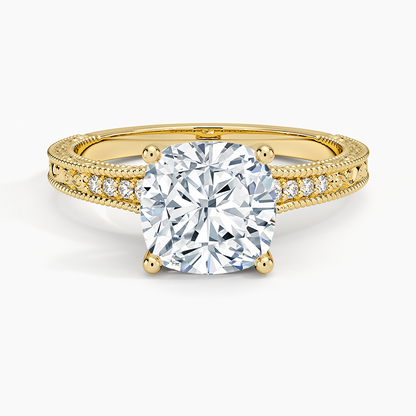 Hudson Engraved Diamond Ring - Cushion Cut Center Stone