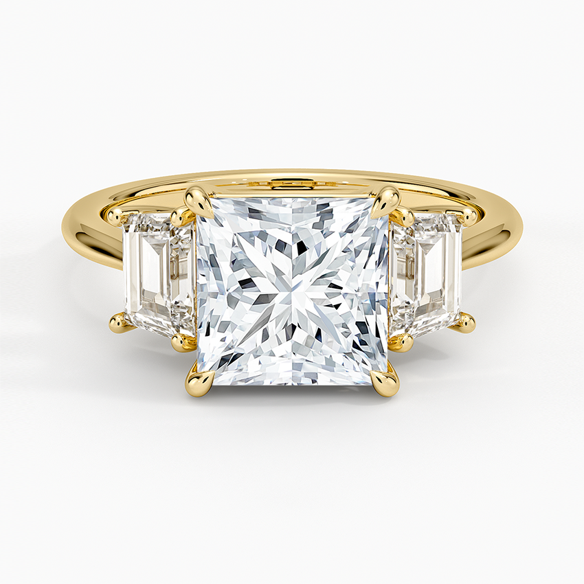 Luxe Embrace Three Stone Trapezoid Diamond Ring - Princess Cut Center Stone