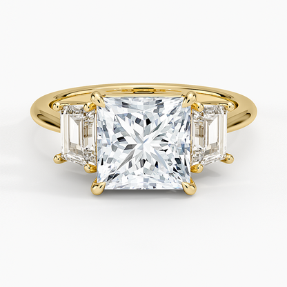 Luxe Embrace Three Stone Trapezoid Diamond Ring - Princess Cut Center Stone