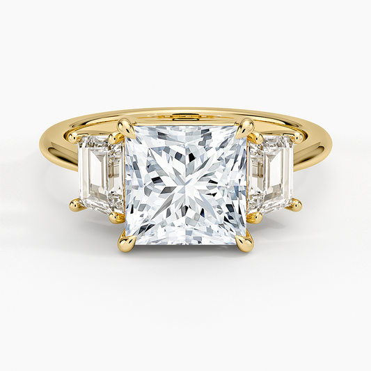 Luxe Embrace Three Stone Trapezoid Diamond Ring - Princess Cut Center Stone