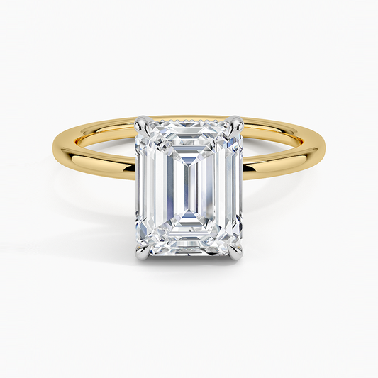 Adorned Mixed Metal Diamond Ring - Emerald Cut Center Stone
