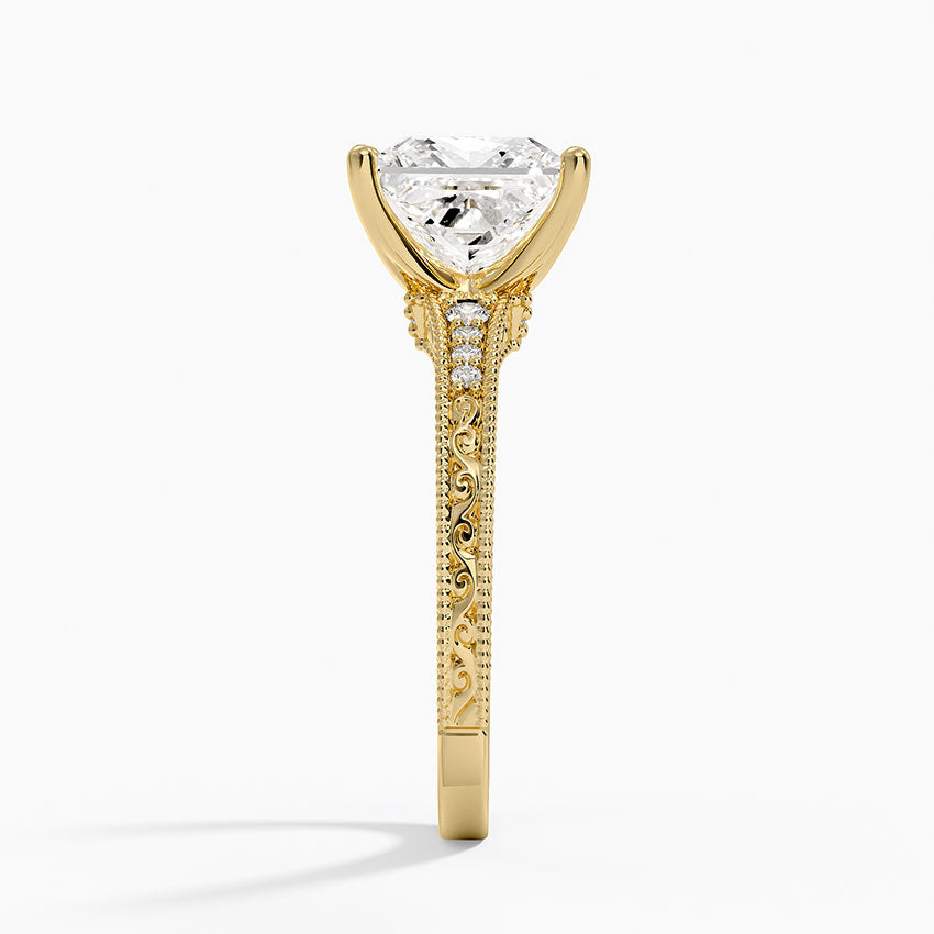 Hudson Engraved Diamond Ring - Princess Cut Center Stone