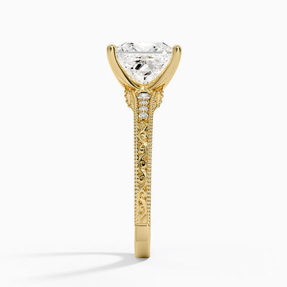 Hudson Engraved Diamond Ring - Princess Cut Center Stone