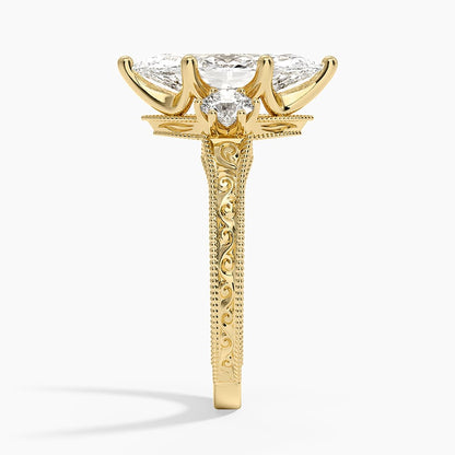 Hudson Engraved Three Stone Diamond Ring (1/3 ct. tw.) - Marquise Center Stone