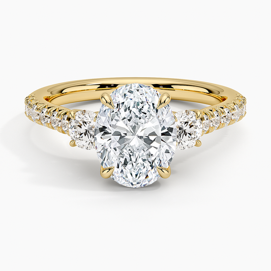 Amelie Three Stone Diamond Ring - Oval Center Stone