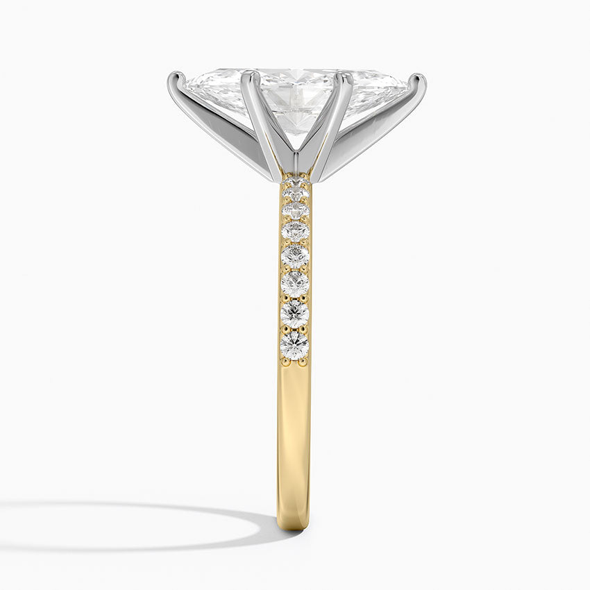 Petite Shared Prong Half Coverage Diamond Ring - Marquise Center Stone