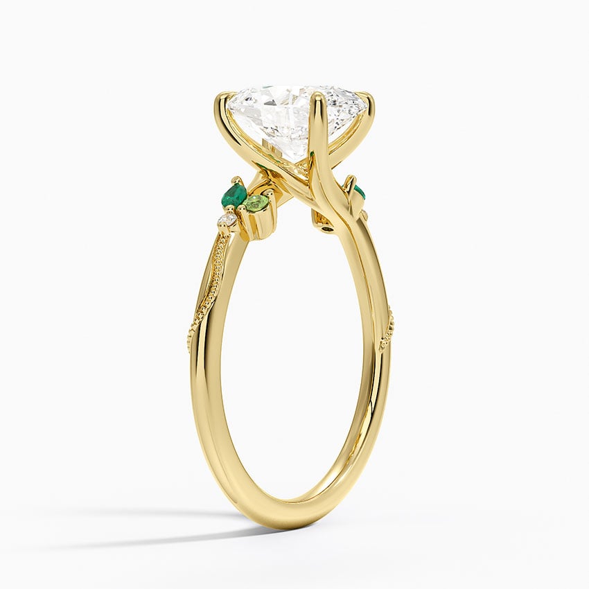 Camellia Milgrain Green Gemstone and Diamond Ring - Oval Cut Center Stone