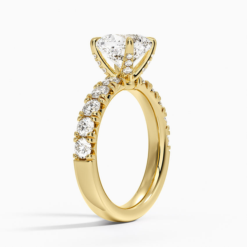Ellora Half Coverage Diamond Ring - Cushion Cut Center Stone