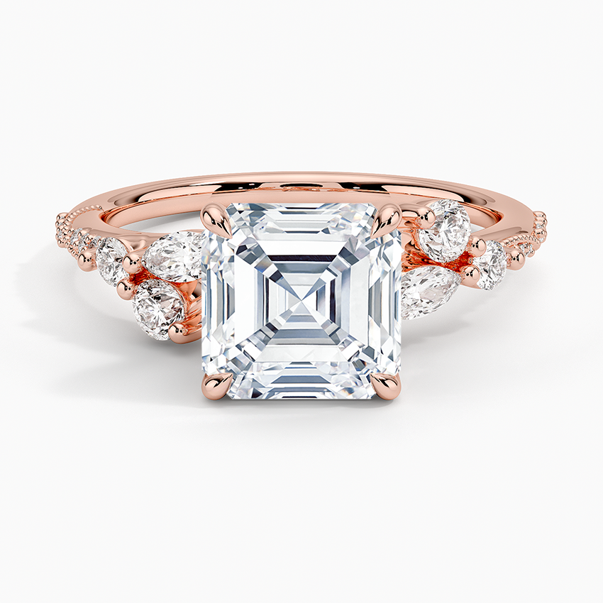 Luxe Camellia Milgrain Diamond Ring - Asscher Cut Center Stone