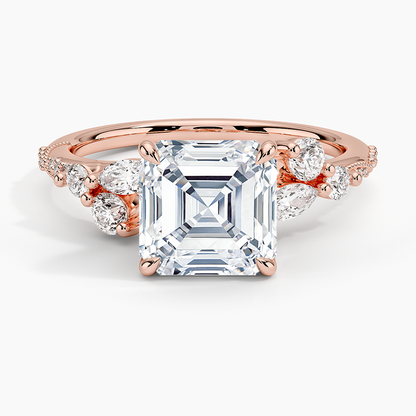 Luxe Camellia Milgrain Diamond Ring - Asscher Cut Center Stone