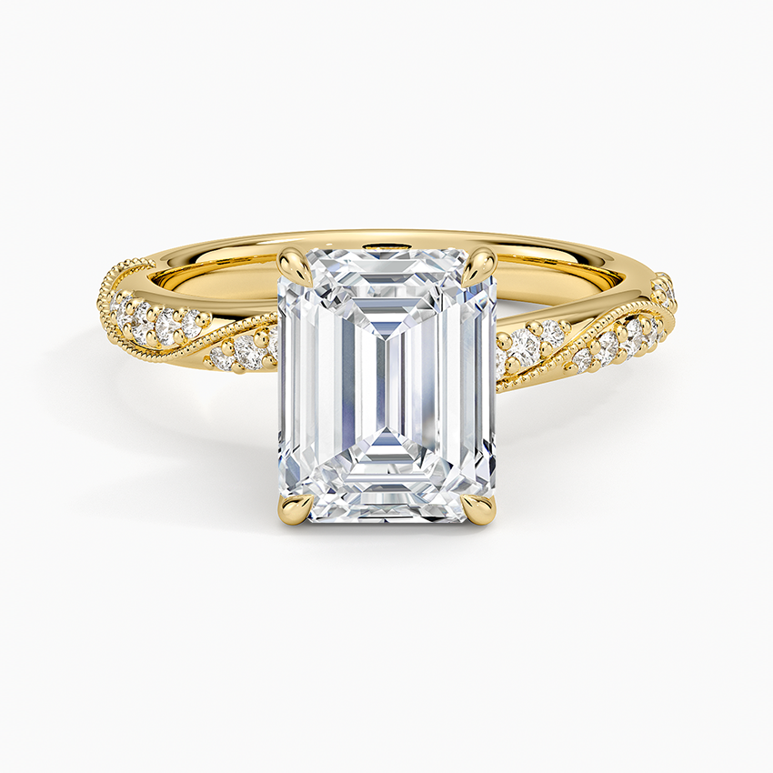 Camellia Hidden Accent 2.5mm Diamond Ring - Emerald Cut Center Stone