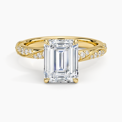 Camellia Hidden Accent 2.5mm Diamond Ring - Emerald Cut Center Stone