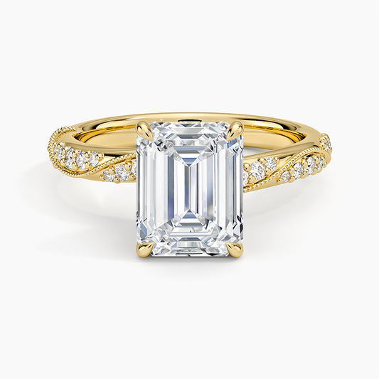 Camellia Hidden Accent 2.5mm Diamond Ring - Emerald Cut Center Stone