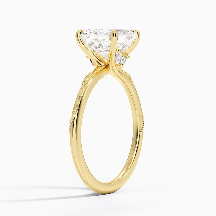 Adorned Camellia Milgrain Diamond Ring - Asscher Cut Center Stone