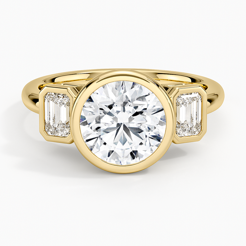 Rhiannon Bezel Three Stone Diamond Ring - Round Cut Center Stone