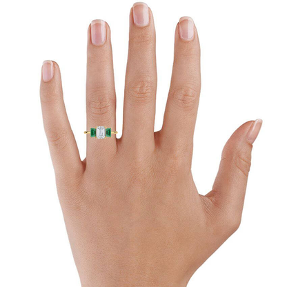 Luxe Rhiannon Three Stone Lab Emerald Ring