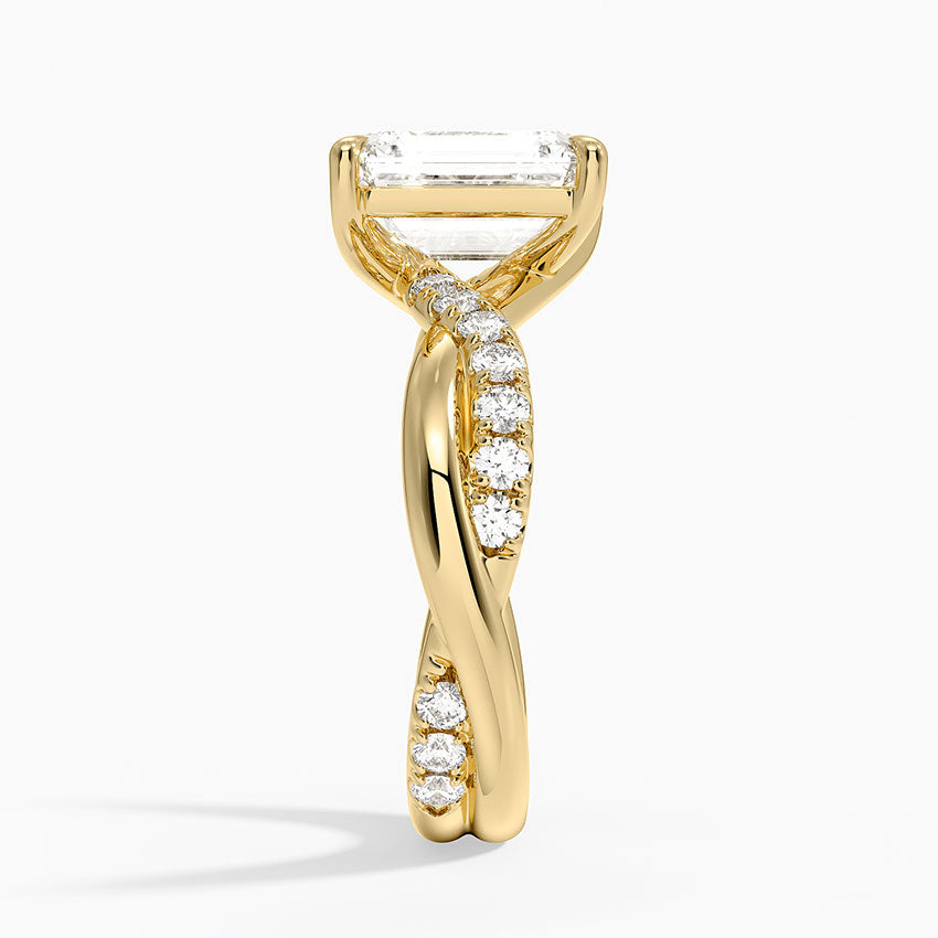 Cascade Twisted Diamond Ring - Emerald Cut Center Stone