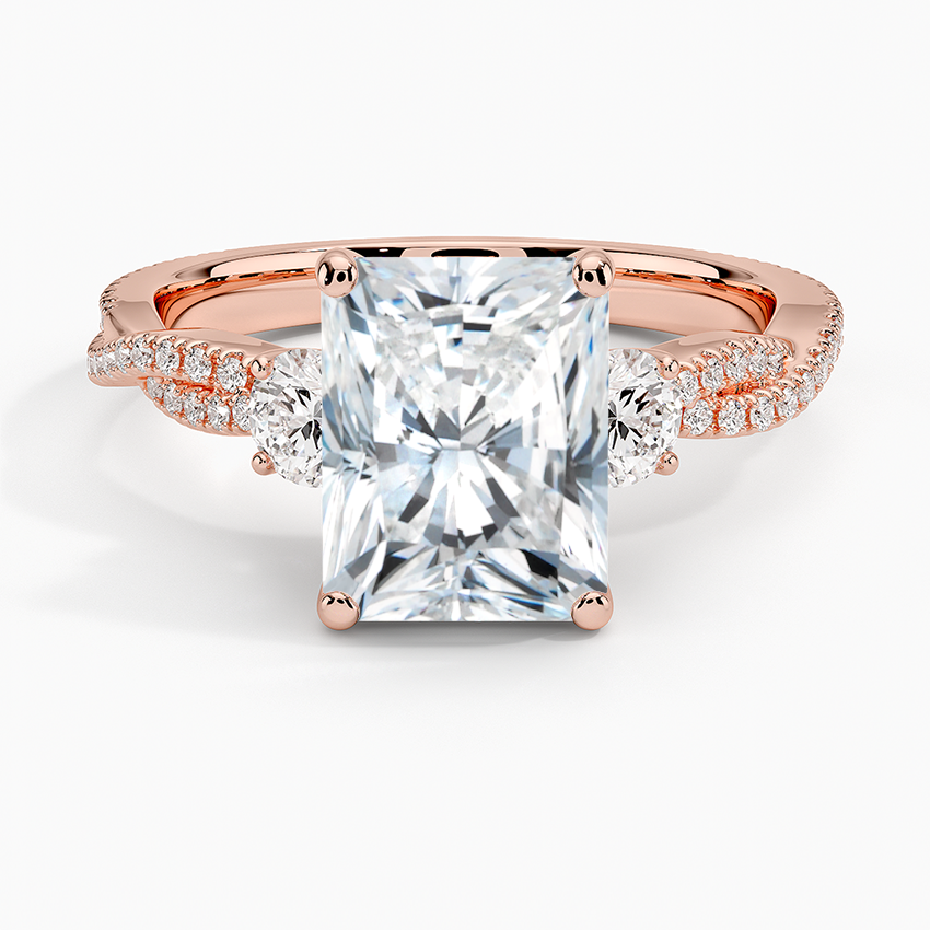 Luxe Three Stone Petite Twisted Vine Diamond Ring - Radiant Cut Center Stone