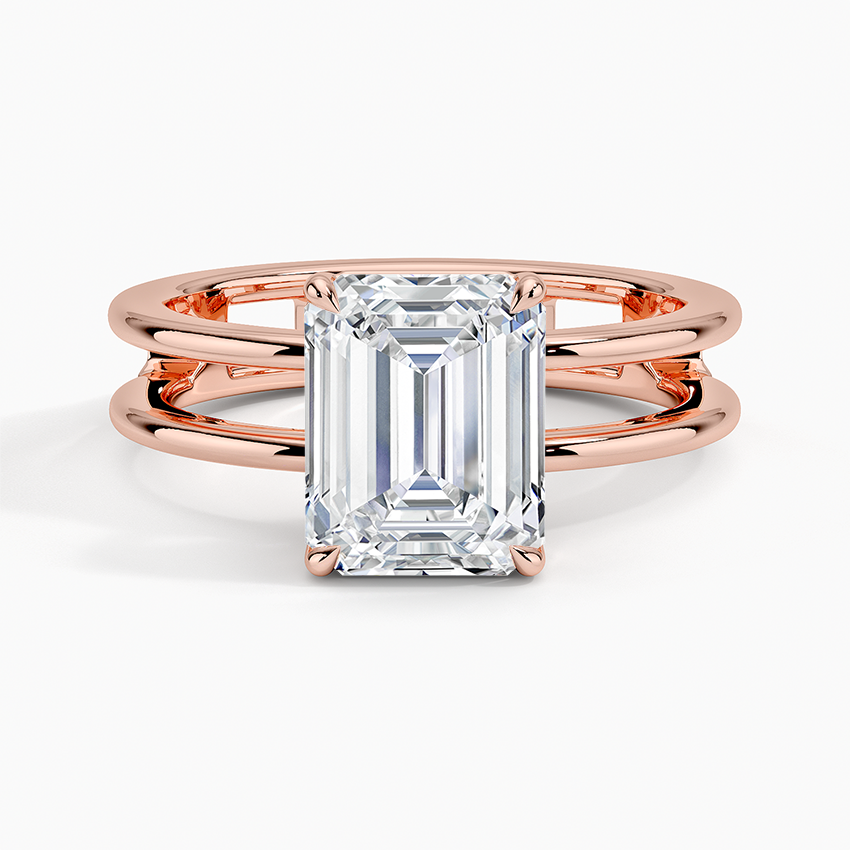Aimee Open Double Band Solitaire Ring - Emerald Cut Center Stone
