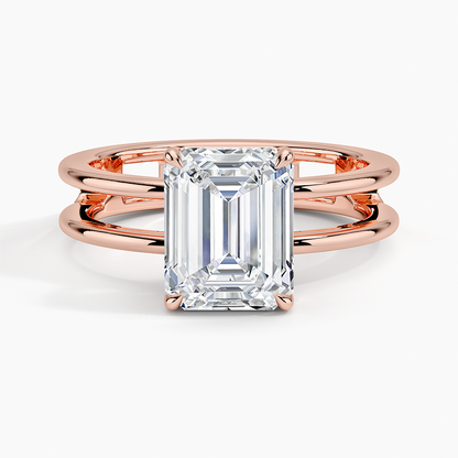 Aimee Open Double Band Solitaire Ring - Emerald Cut Center Stone