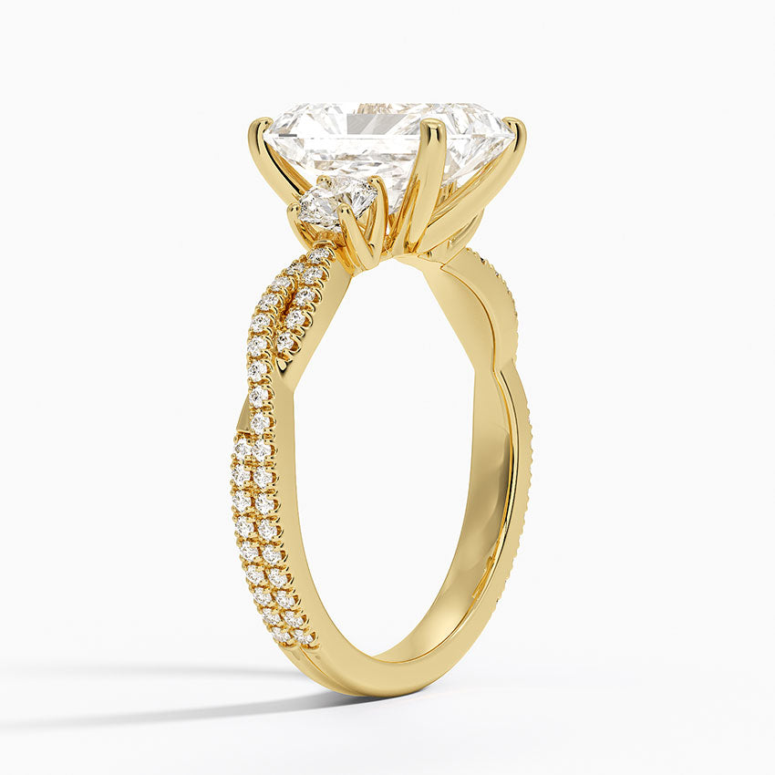Luxe Three Stone Petite Twisted Vine Diamond Ring - Radiant Cut Center Stone