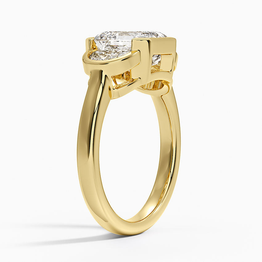 Half Moon Three Stone Bezel Diamond Ring (1/2 ct. tw.) - Asscher Cut Center Stone