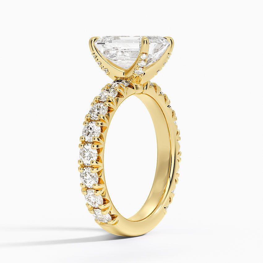 Ellora Three-Quarter Coverage Diamond Ring - Emerald Cut Center Stone