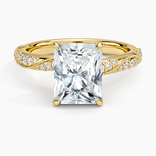 Camellia Hidden Accent 2.5mm Diamond Ring - Radiant Cut Center Stone