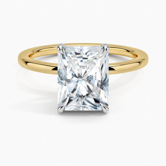 Adorned Mixed Metal Diamond Ring - Radiant Cut Center Stone