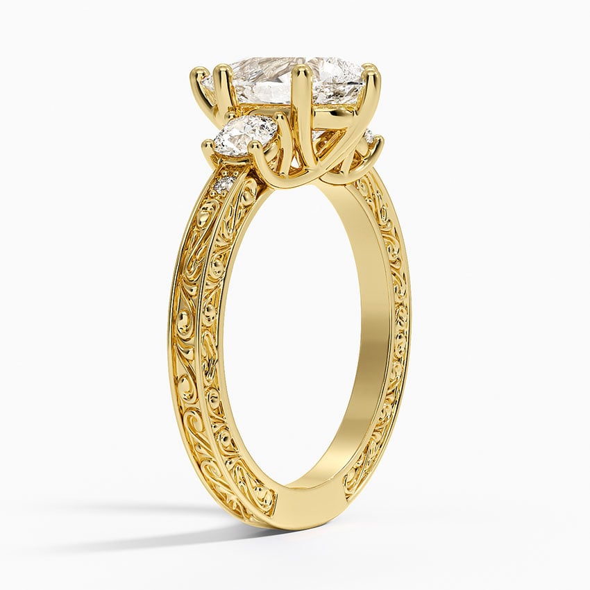 Antique Scroll Engraved Three Stone Diamond Ring (1/3 ct. tw.) - Pear Center Stone