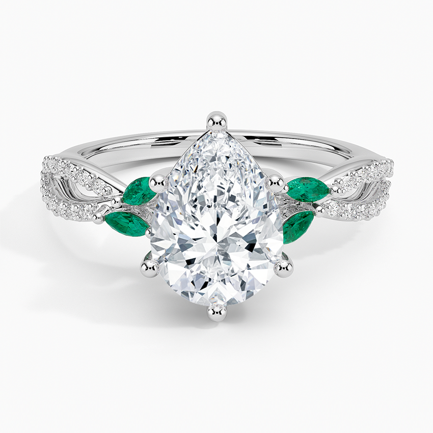 Luxe Willow Lab Emerald and Diamond Ring (1/8 ct. tw.) - Pear Center Stone
