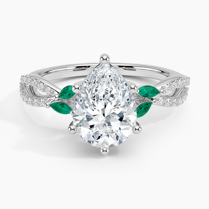 Luxe Willow Lab Emerald and Diamond Ring (1/8 ct. tw.) - Pear Center Stone