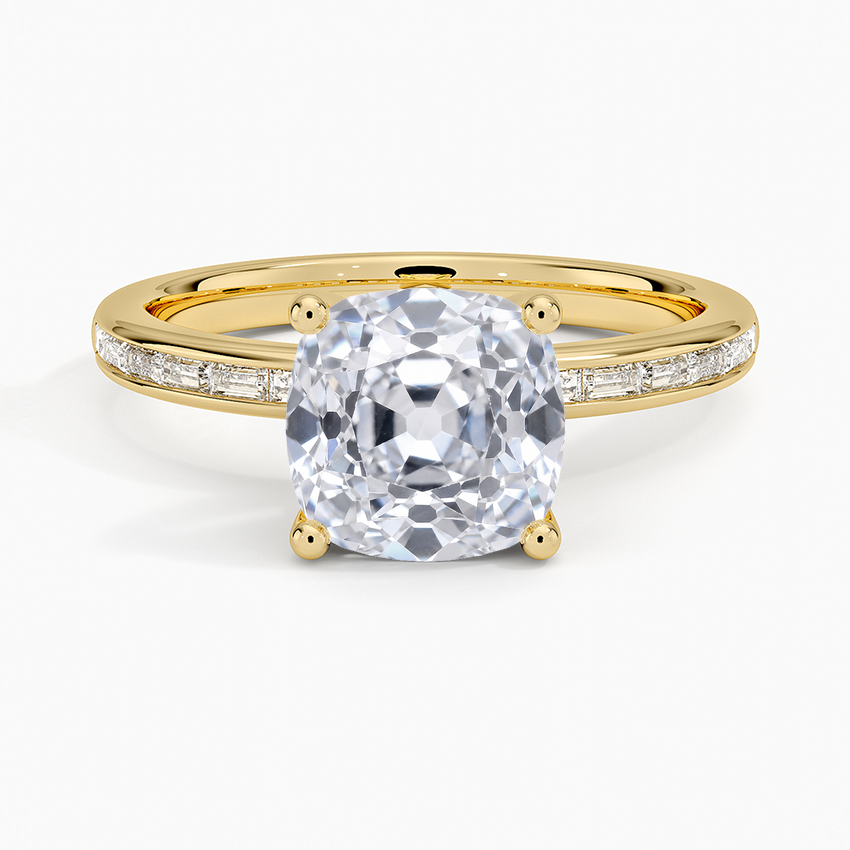 Tabitha Channel Set Baguette Diamond Ring - Old Mine Cut Center Stone