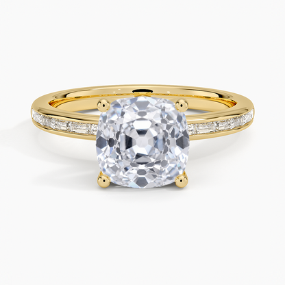 Tabitha Channel Set Baguette Diamond Ring - Old Mine Cut Center Stone