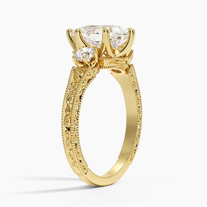 Hudson Engraved Three Stone Diamond Ring (1/3 ct. tw.) - Pear Center Stone