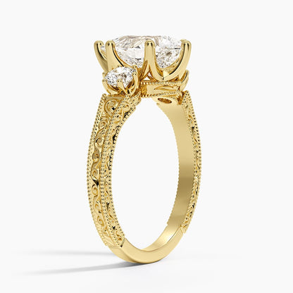 Hudson Engraved Three Stone Diamond Ring (1/3 ct. tw.) - Pear Center Stone