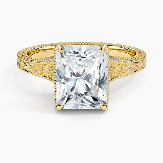 Tapered Elsie Engraved Solitaire Ring - Radiant Cut Center Stone