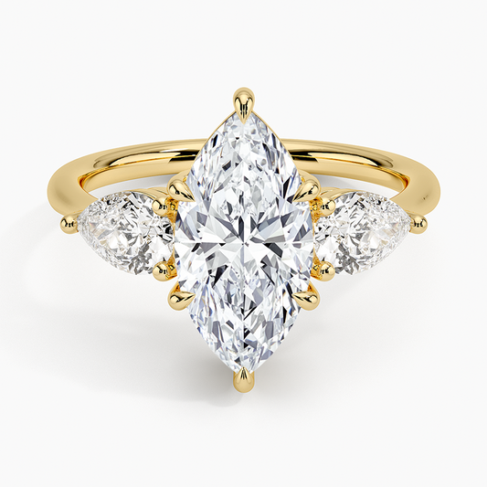 Luxe Opera Three Stone Diamond Ring - Marquise Center Stone