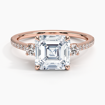 Lyra Three Stone Diamond Ring (1/4 ct. tw.) - Asscher Cut Center Stone