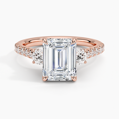 Amelie Three Stone Diamond Ring - Emerald Cut Center Stone