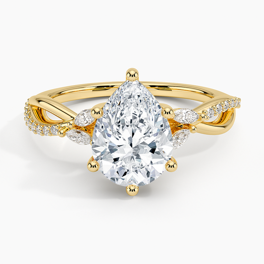 Petite Twisted Willow Diamond Ring - Pear Center Stone