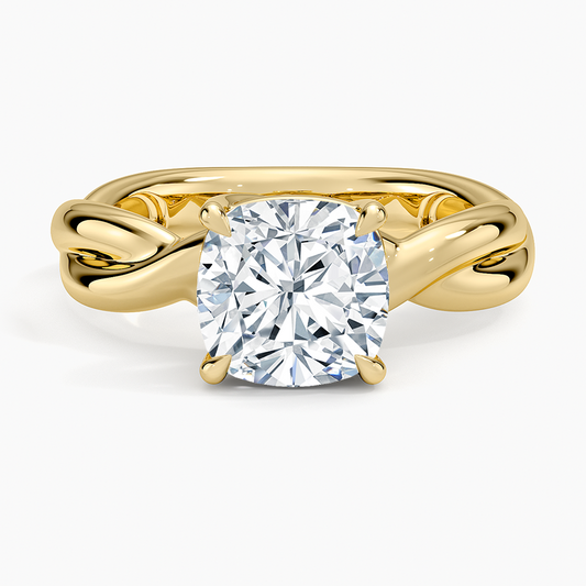 Hazel Twist Solitaire Diamond Ring - Cushion Cut Center Stone