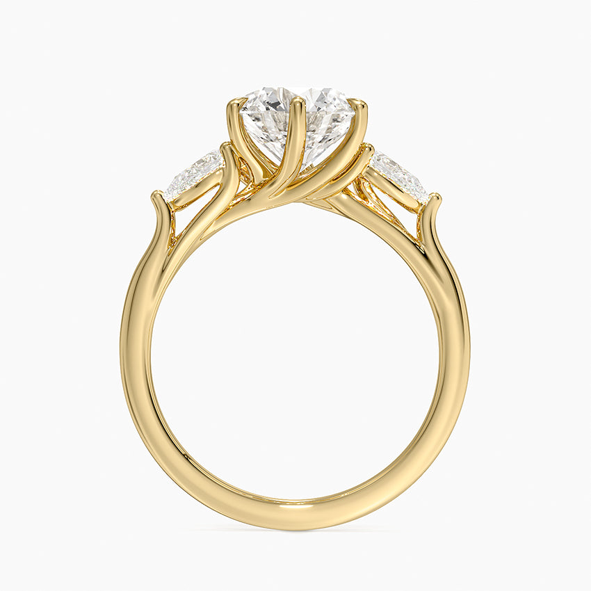 Luxe Delilah Three Stone Pear Diamond Ring - Round Center Stone