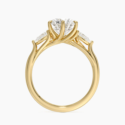 Luxe Delilah Three Stone Pear Diamond Ring - Round Center Stone